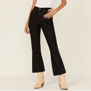 🎸 Wrangler X Fender WRock Coated Black Denim Cropped Flare Jeans SZ 26/28
